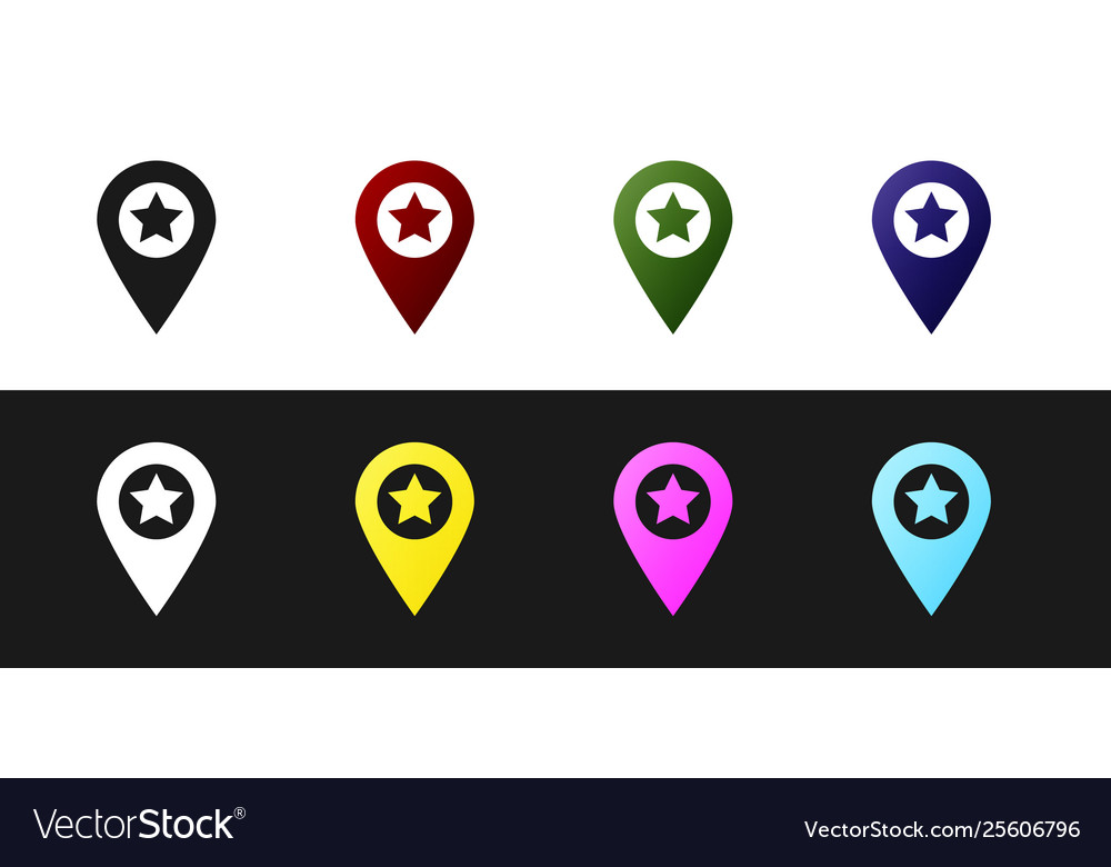 Set map pointer with star icon isolated on black vector image Set map pointer with star icon isolated on black