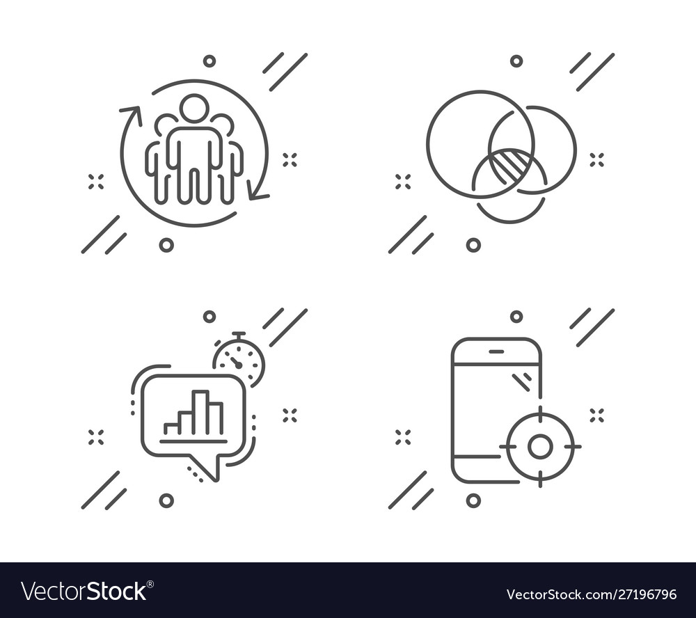 Statistics timer teamwork and euler diagram icons vector image Statistics timer teamwork and euler diagram icons