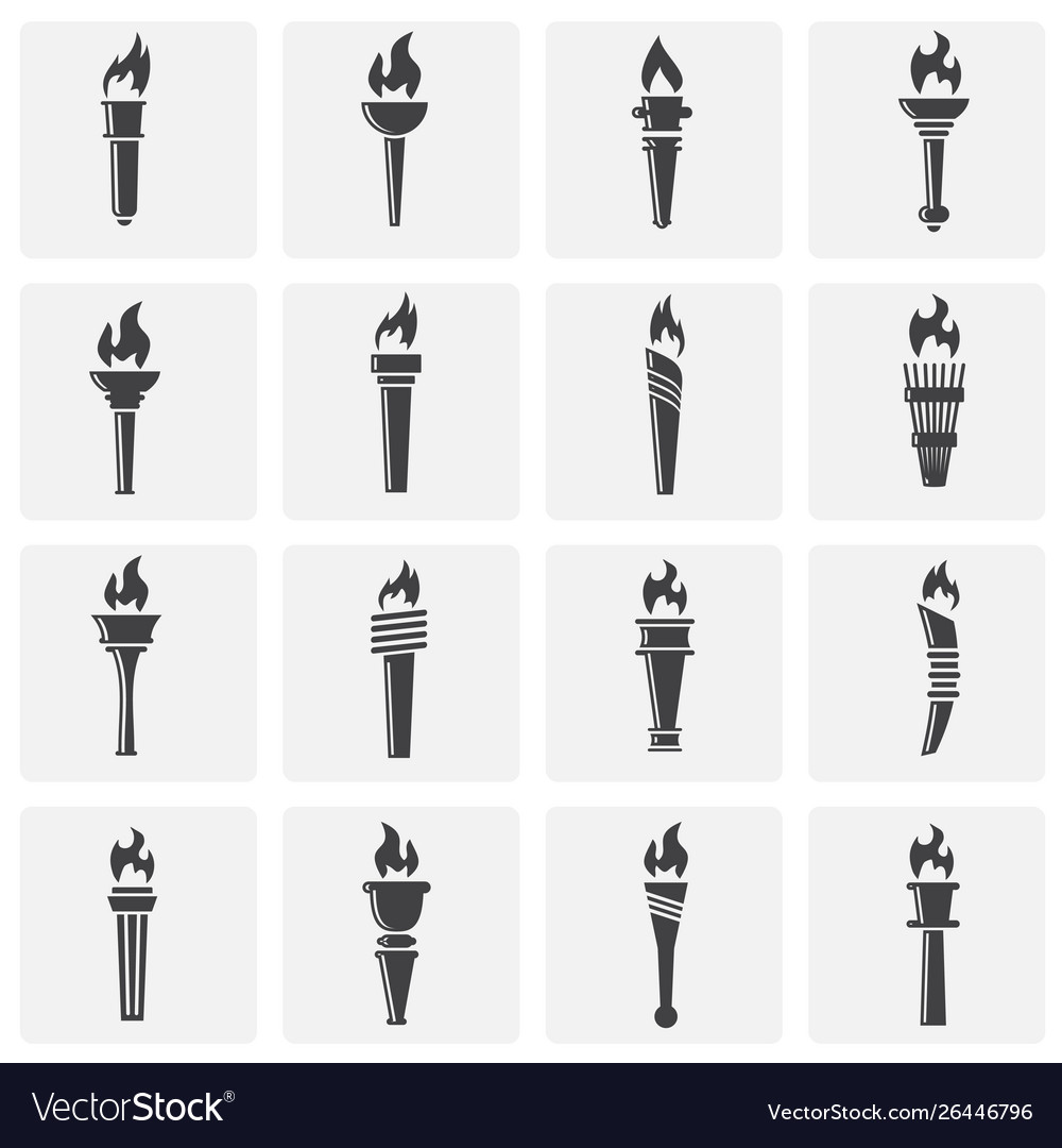 Torch icons set on background for graphic and web vector image Torch icons set on background for graphic and web