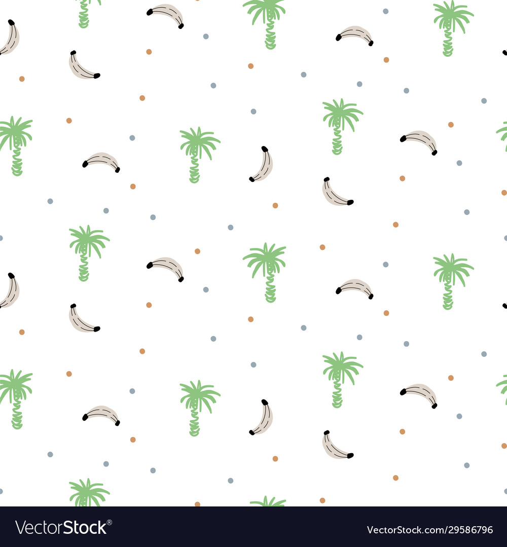 Tropic palm trees and banana pattern background