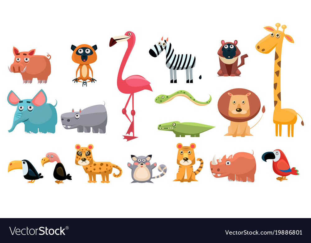 Cartoon collection funny animals colorful Vector Image