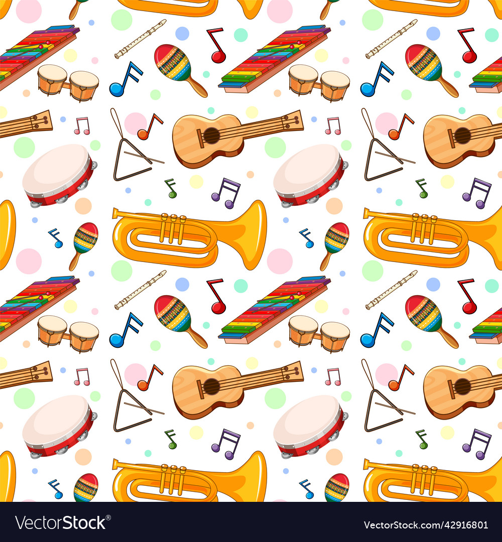 Different music instruments seamless pattern
