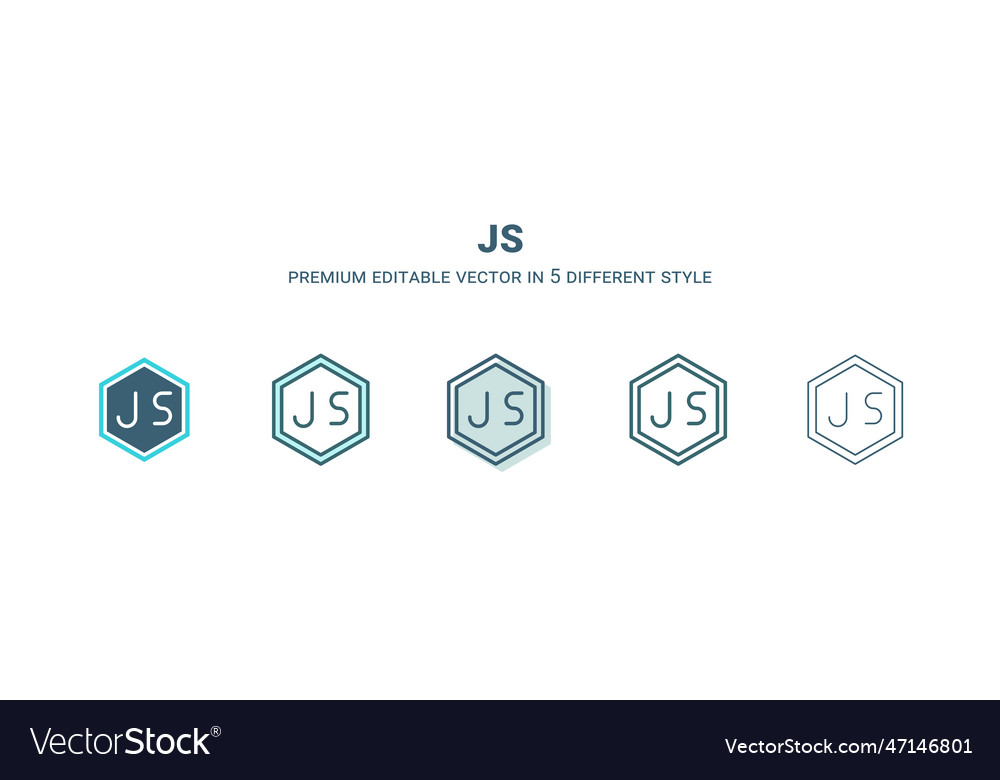 Js icon in 5 different style outline filled two vector image Js icon in 5 different style outline filled two