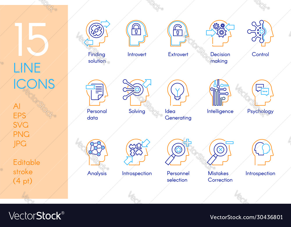 Mental activity color linear icons set