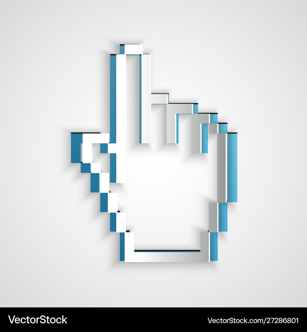 Paper cut pixel hand cursor icon isolated on grey Vector Image