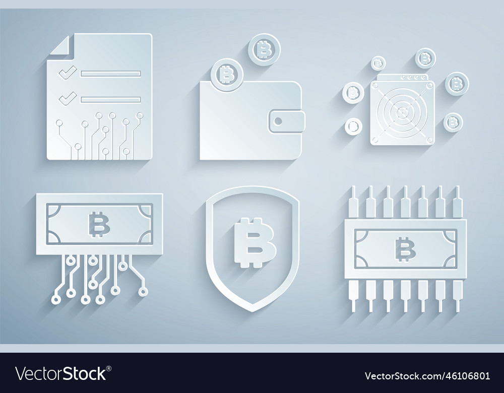 Set shield with bitcoin asic miner vector image Set shield with bitcoin asic miner