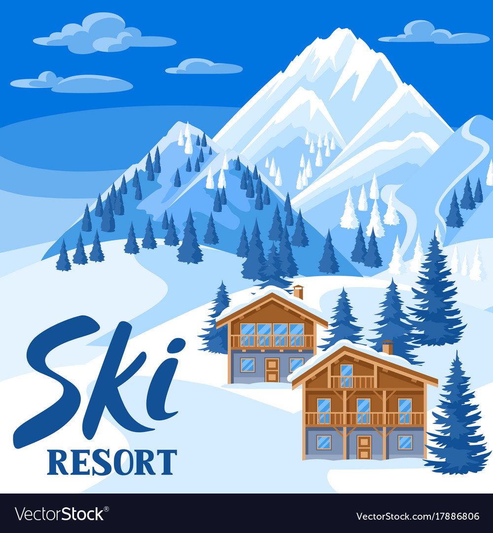 Alpine chalet houses winter ski resort Royalty Free Vector