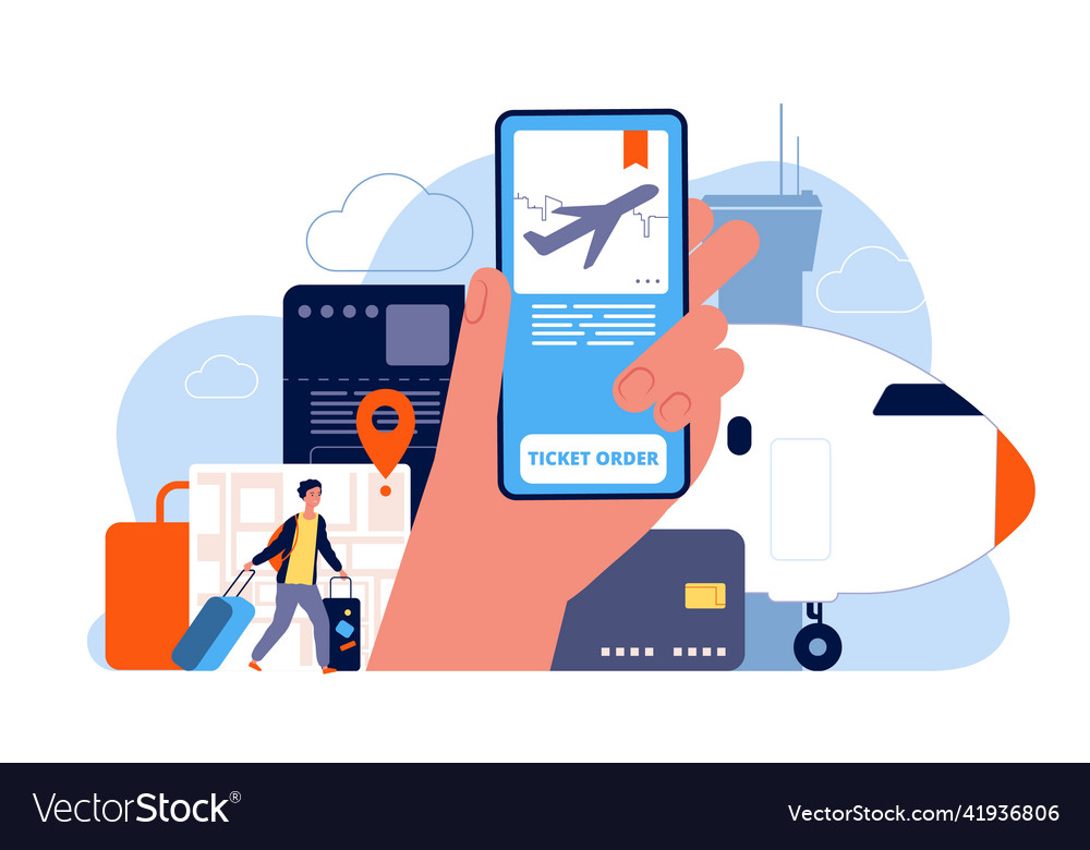 Booking tickets plane reservation online ordered vector image Booking tickets plane reservation online ordered
