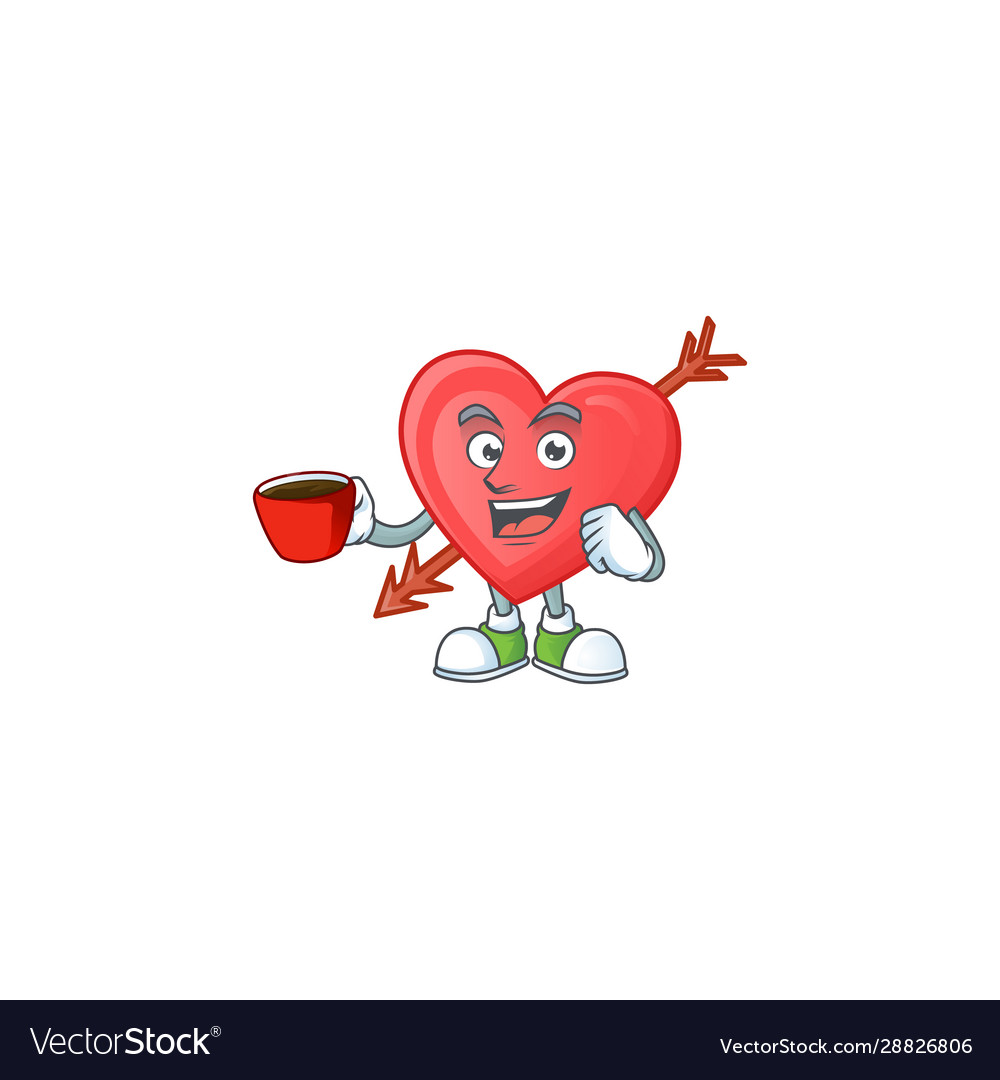 Cartoon character arrow love with a cup of Vector Image