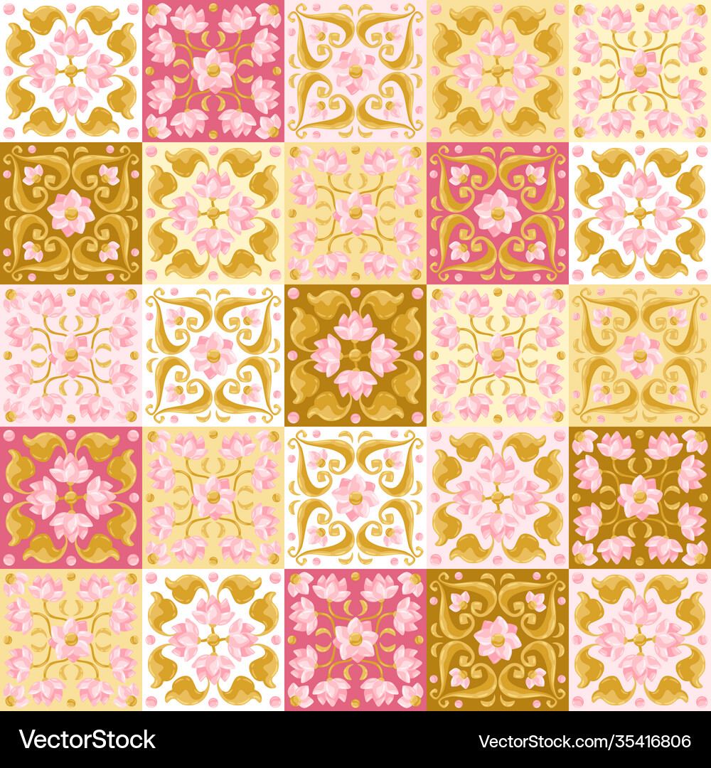 Ceramic tile pattern with lotus Royalty Free Vector Image