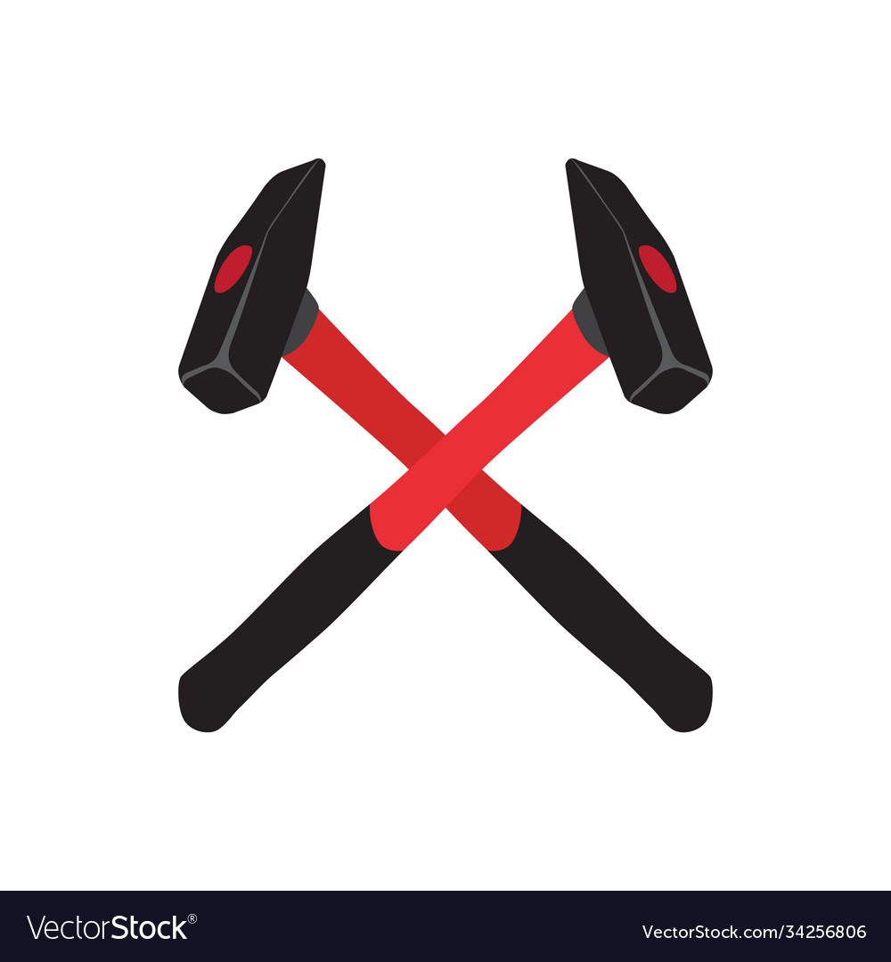 Crossed Hammers Symbol Red Crossed Carpenter Vector Image