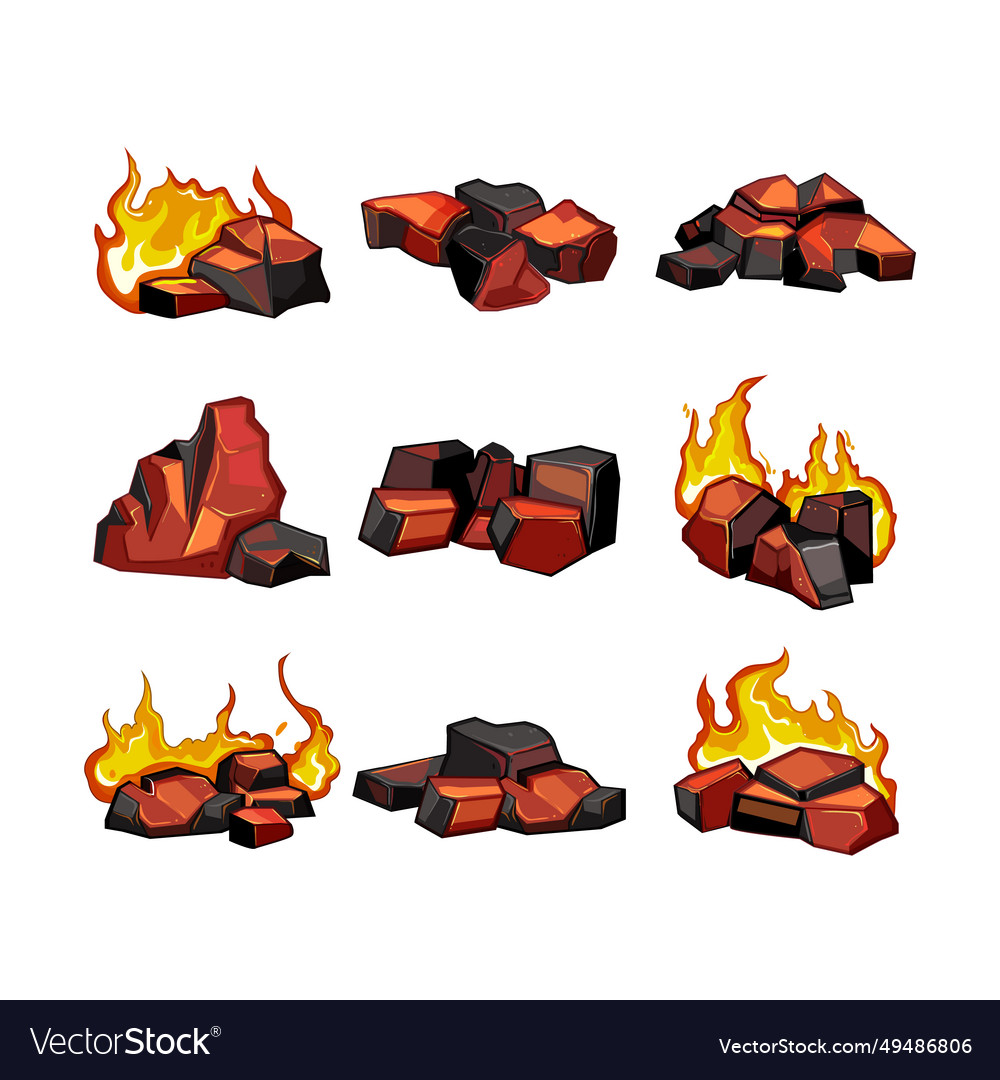 Fire charcoal set cartoon