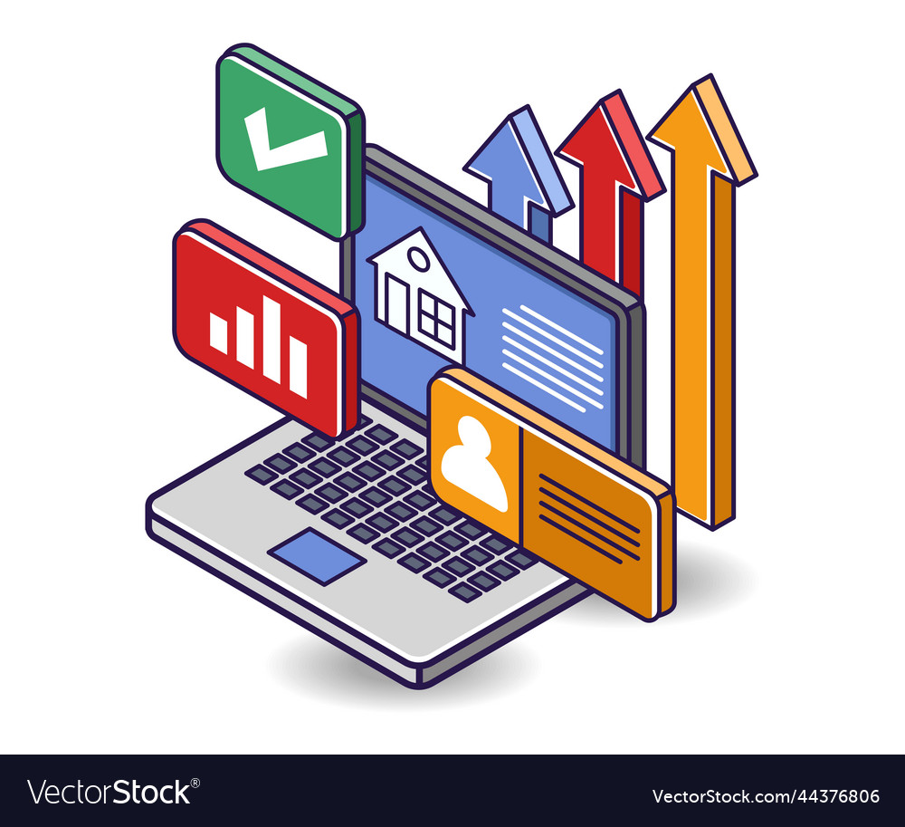 Flat isometric concept growing housing Royalty Free Vector