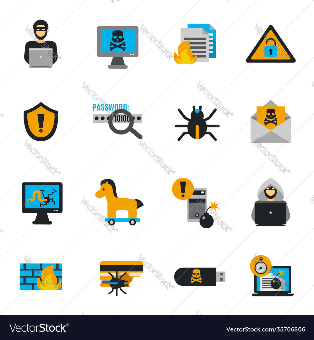 Hacker icons flat set vector image Hacker icons flat set