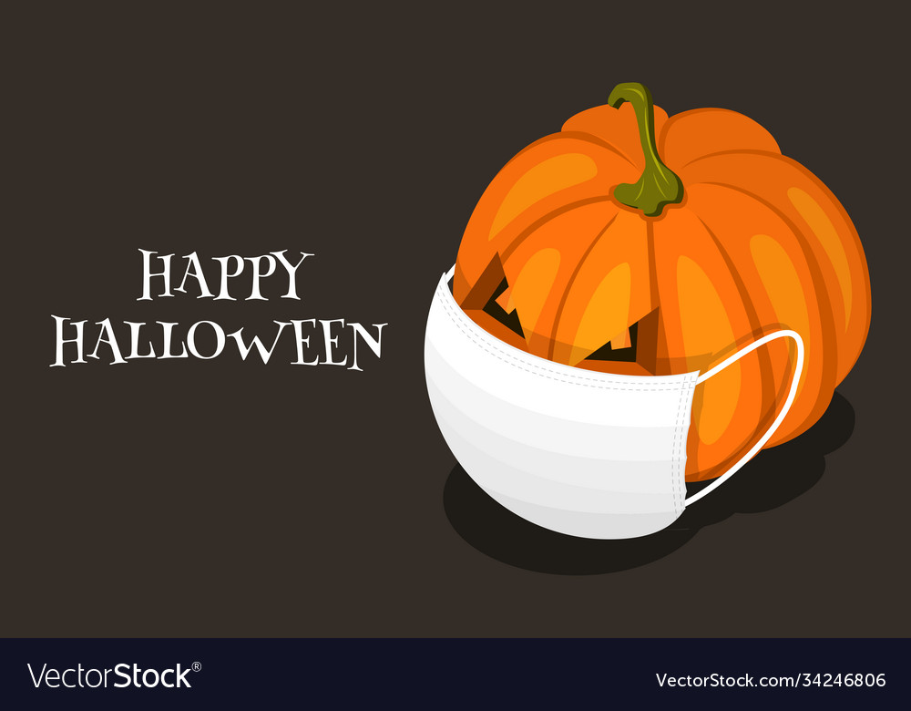 Happy corona halloween 2020 pumpkin with face Vector Image