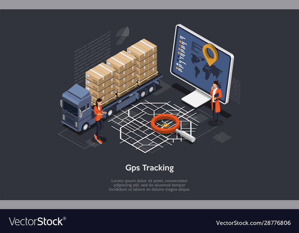 Global tracking system isometric flat Royalty Free Vector