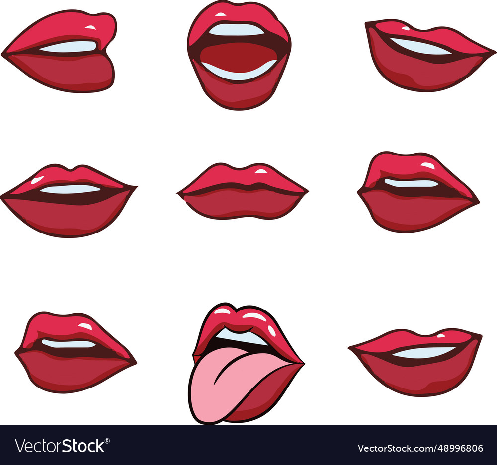 Lips emotions set Royalty Free Vector Image - VectorStock