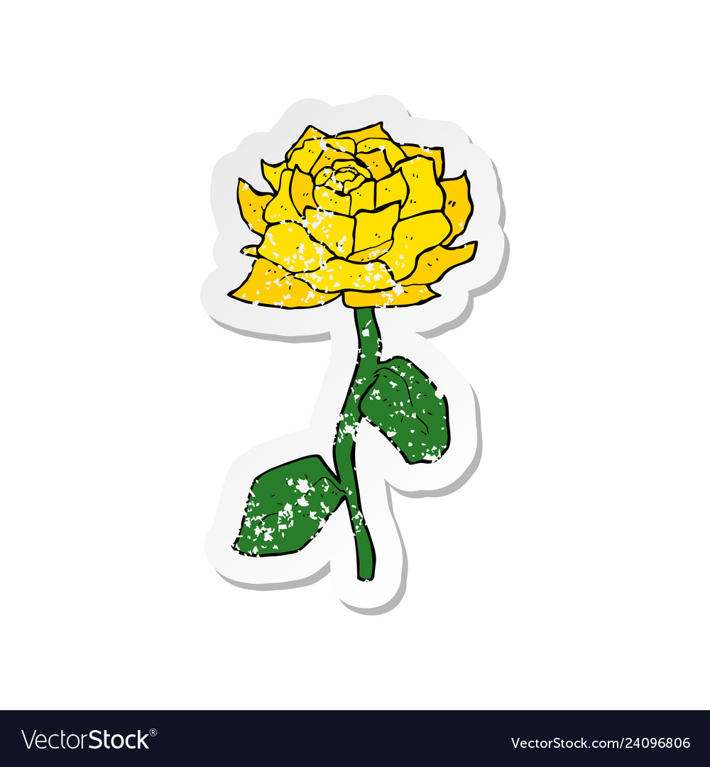 Retro distressed sticker of a yellow rose cartoon