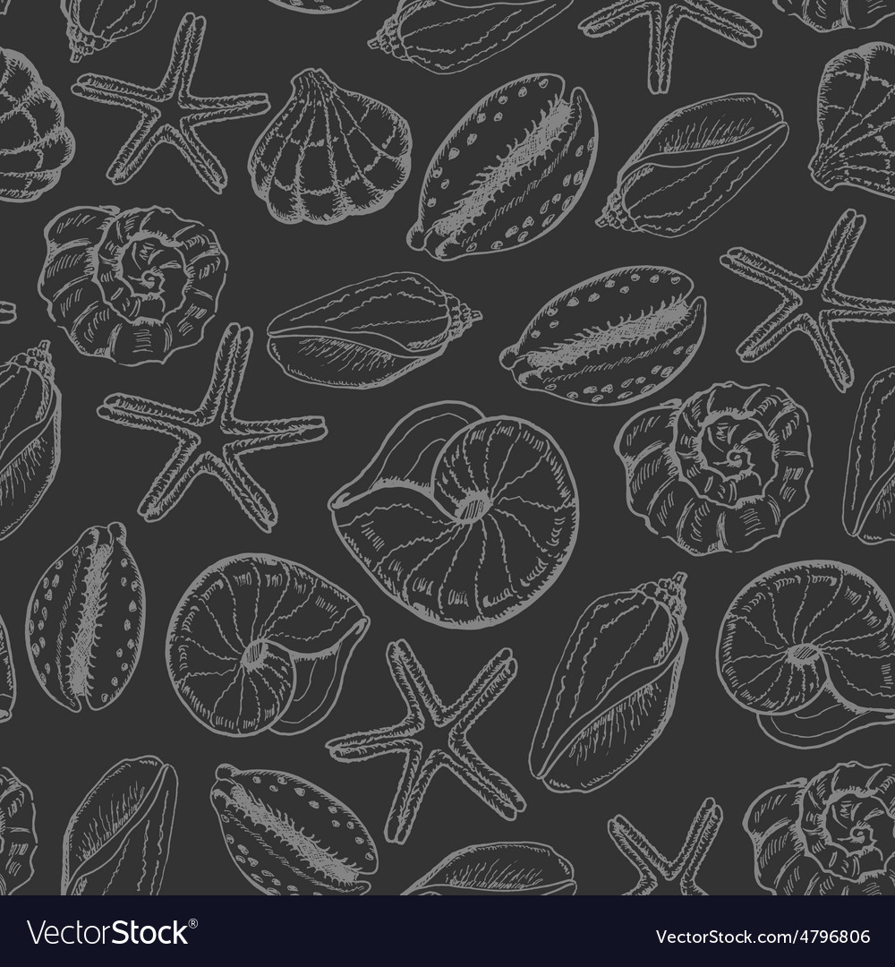 Seamless pattern with shells on dark background