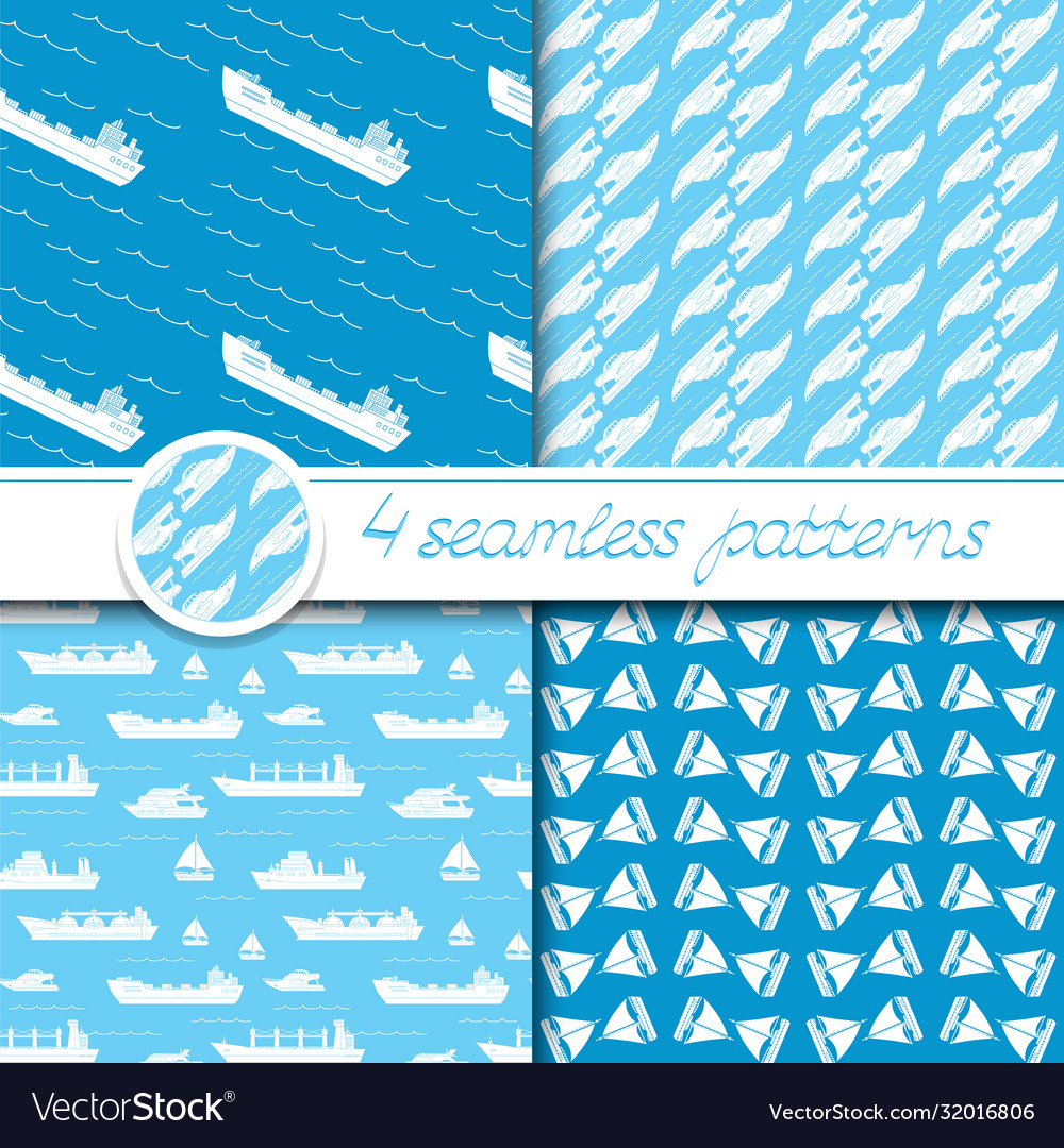 Set four seamless patterns with ships vector image Set four seamless patterns with ships