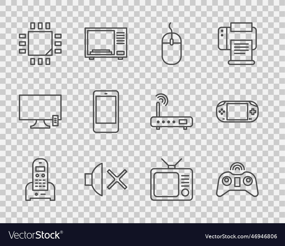 Set line telephone wireless gamepad computer vector image Set line telephone wireless gamepad computer