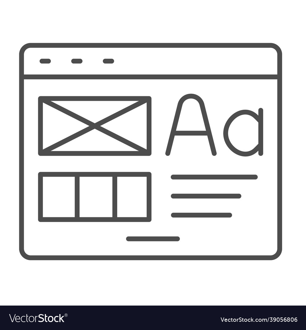 Window with ready made layout of the site thin vector image Window with ready made layout of the site thin
