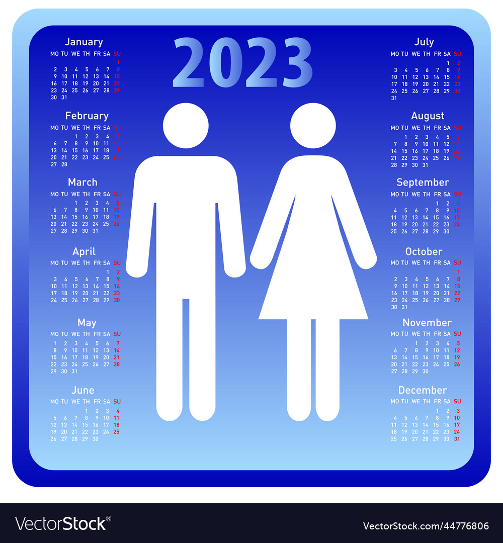 Woman and man in calendar 2023 week starts