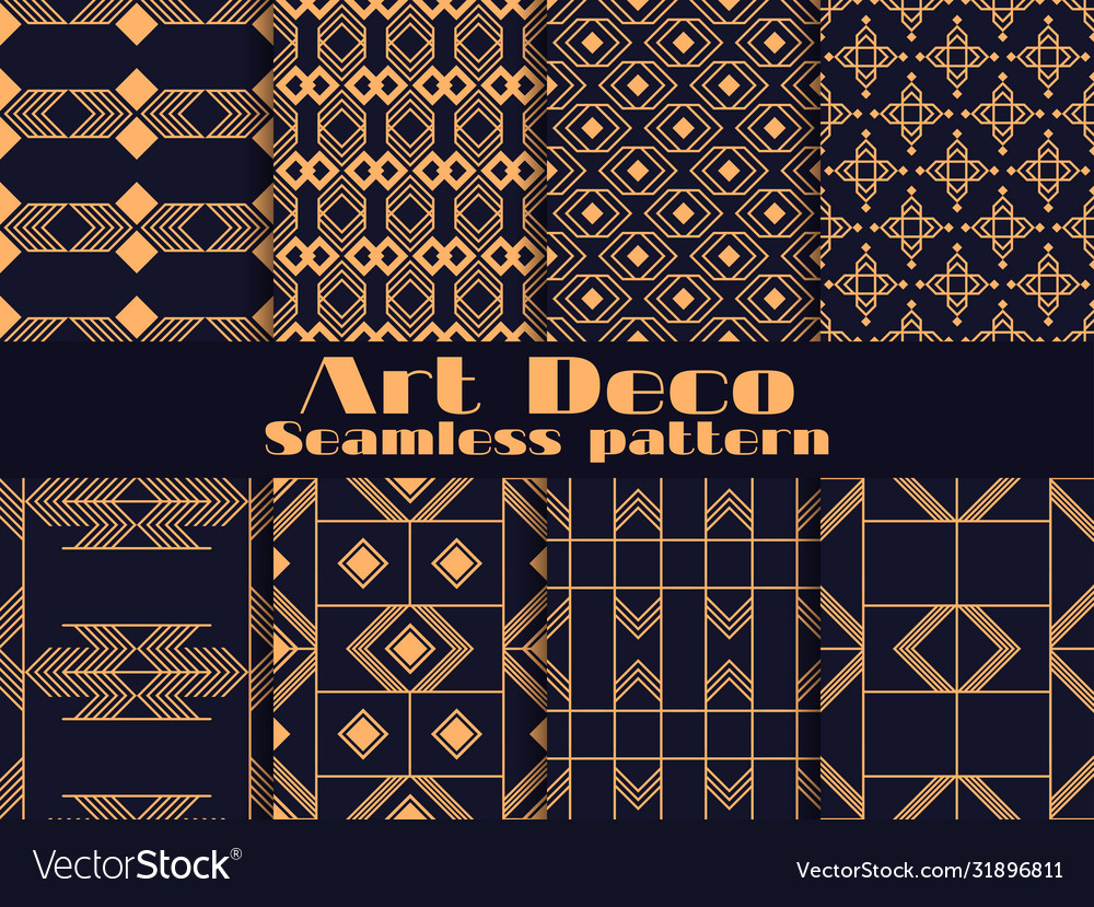 Art deco set seamless pattern retro vector image Art deco set seamless pattern retro