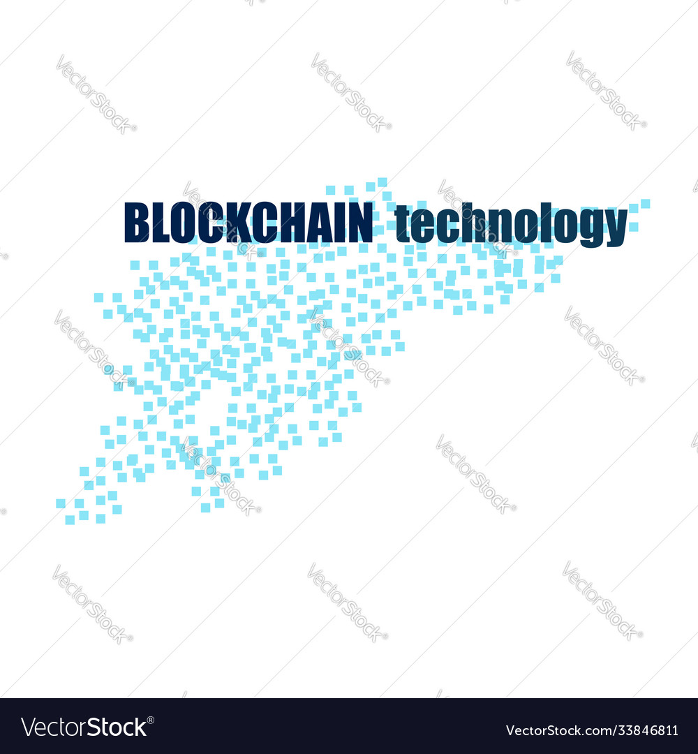 Blockchain technology text with flying blocks vector image Blockchain technology text with flying blocks