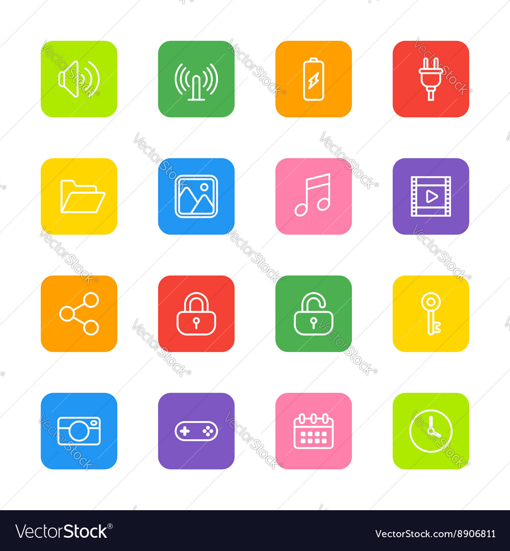 Colorful Line Web Icons - Rounded Rectangle