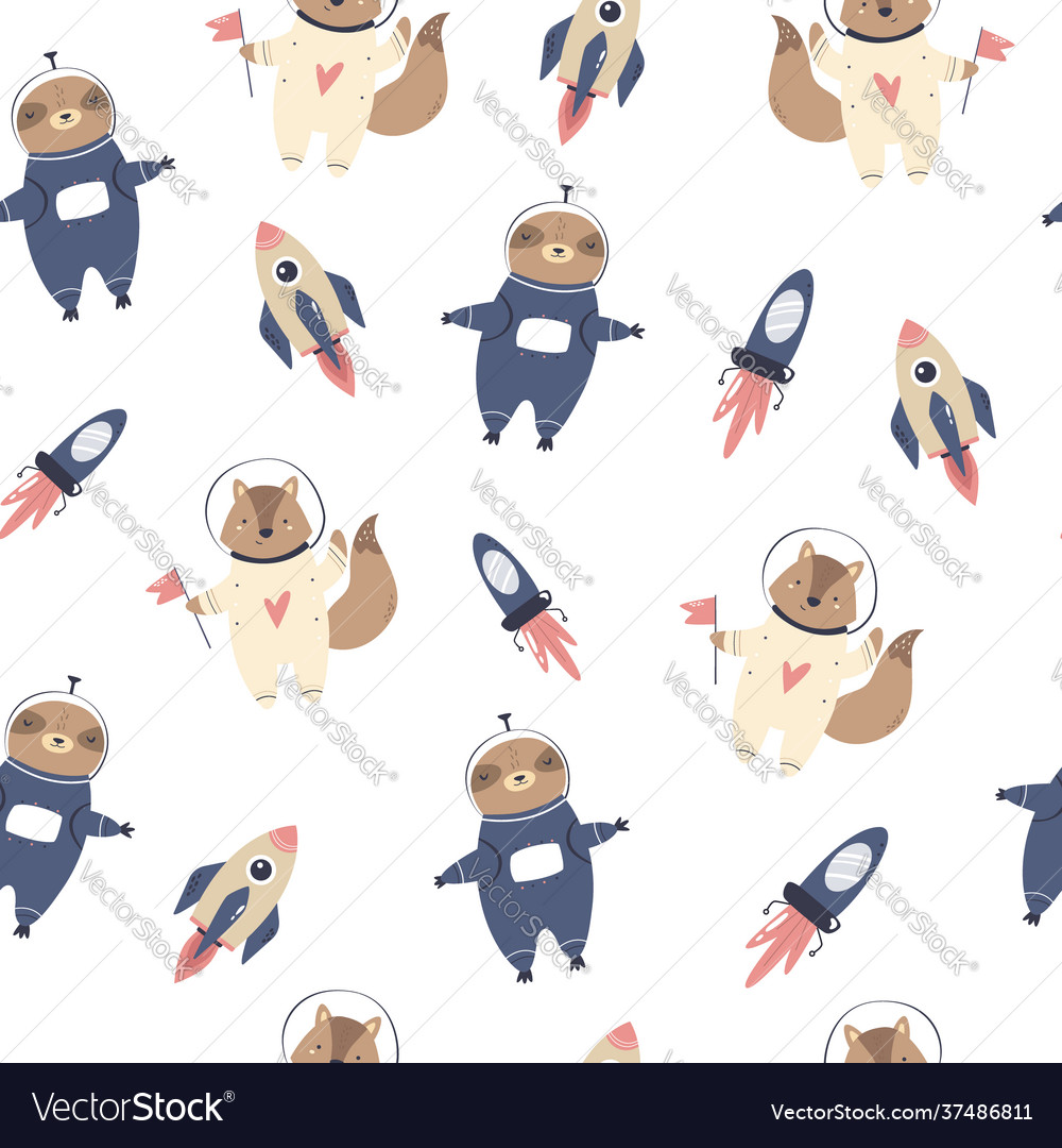 Cosmic seamless pattern with cute and funny sloths