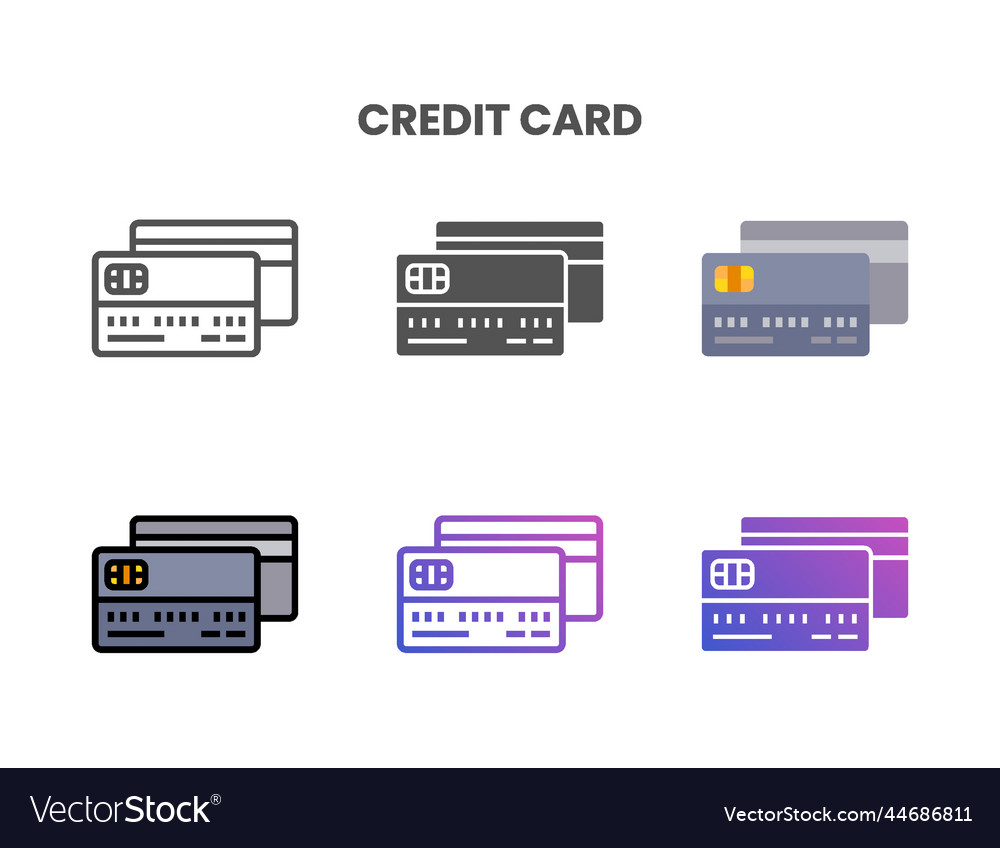 Credit card icon set with different styles vector image Credit card icon set with different styles