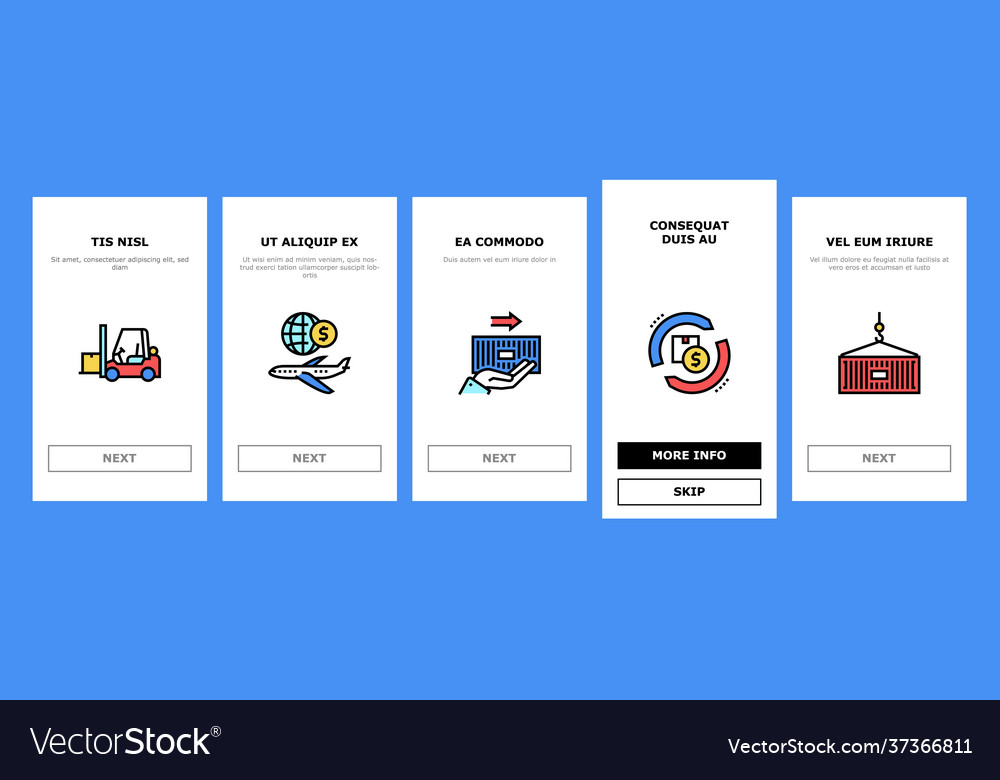 Export import logistic onboarding icons set vector image Export import logistic onboarding icons set