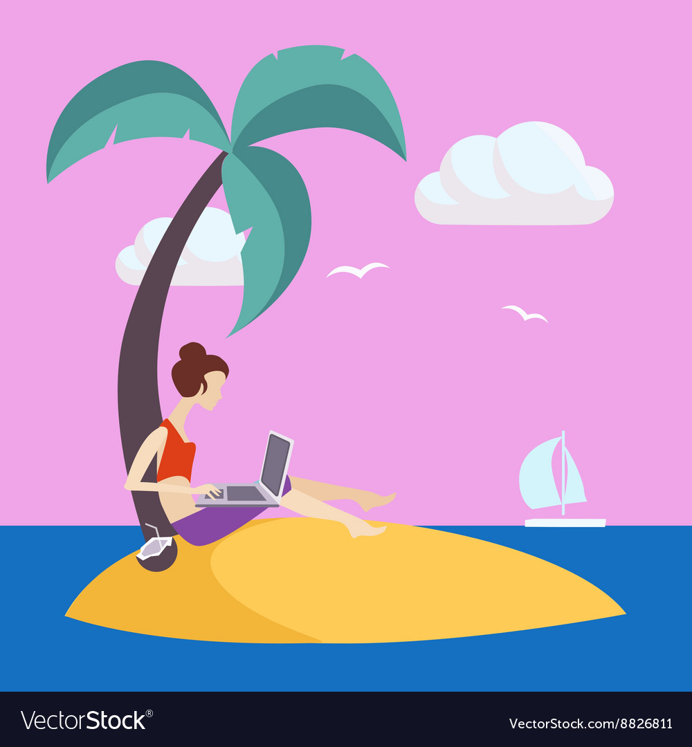 Girl on small island working freelance