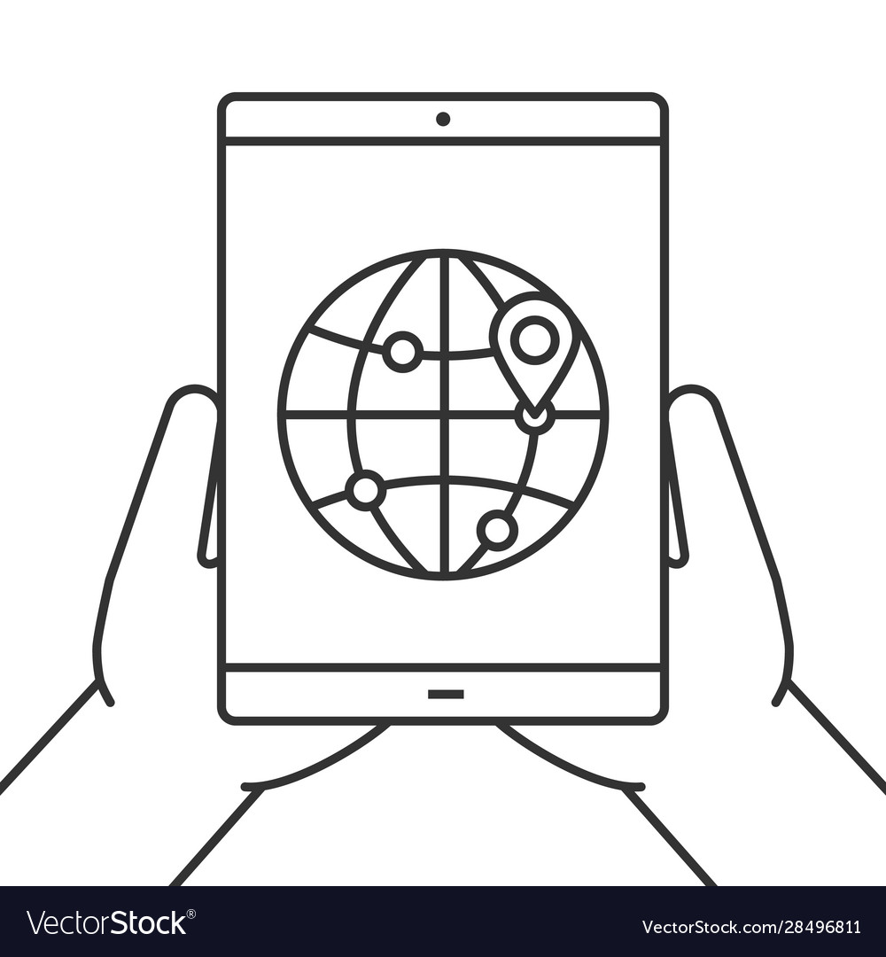 Hands holding tablet computer linear icon vector image Hands holding tablet computer linear icon