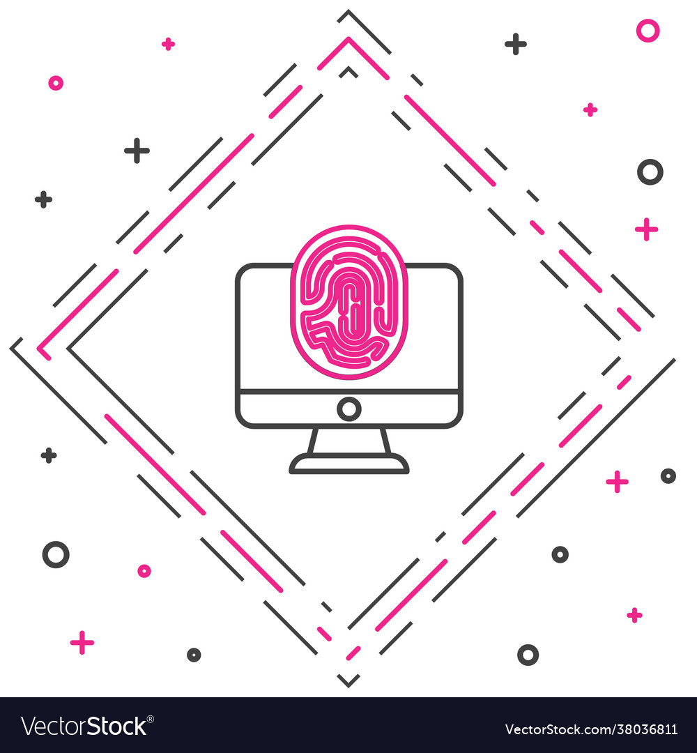 Line monitor with fingerprint icon isolated vector image Line monitor with fingerprint icon isolated
