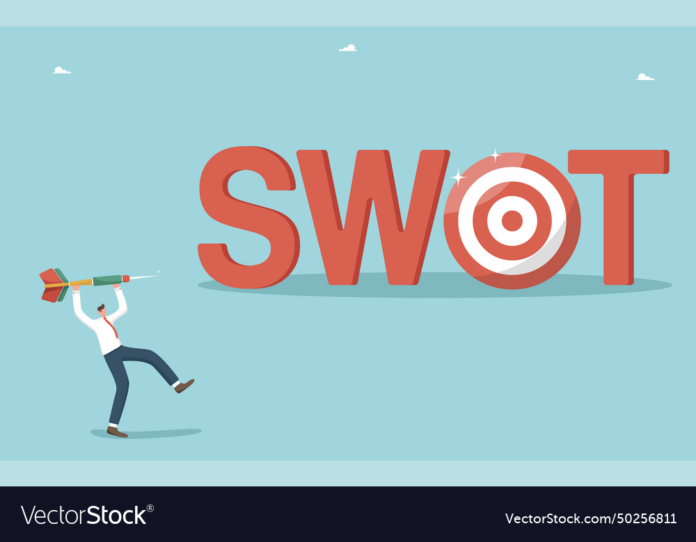 Man throwing dart at swot vector image Man throwing dart at swot