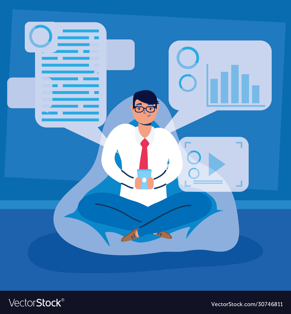 Man using smartphone technology character vector image Man using smartphone technology character