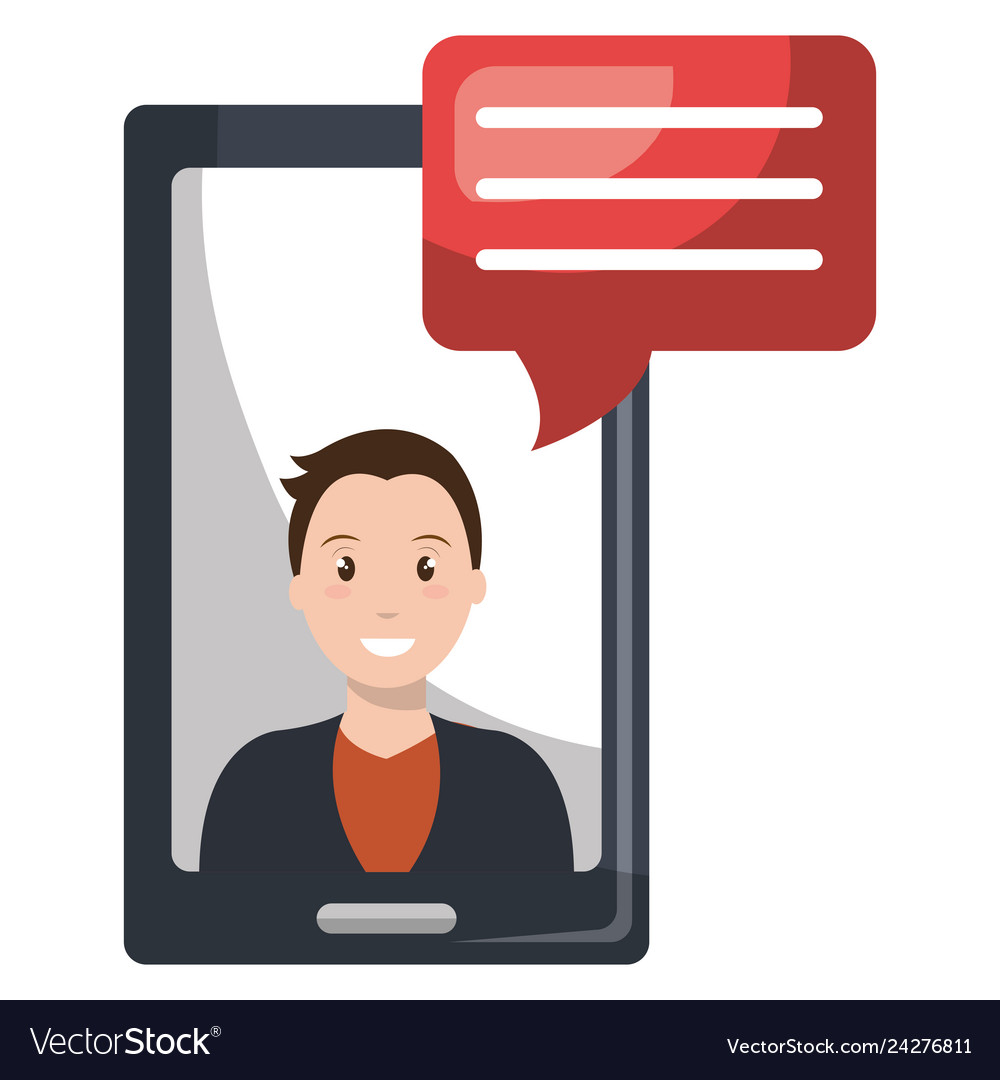 Man with smartphone and speech bubble vector image Man with smartphone and speech bubble