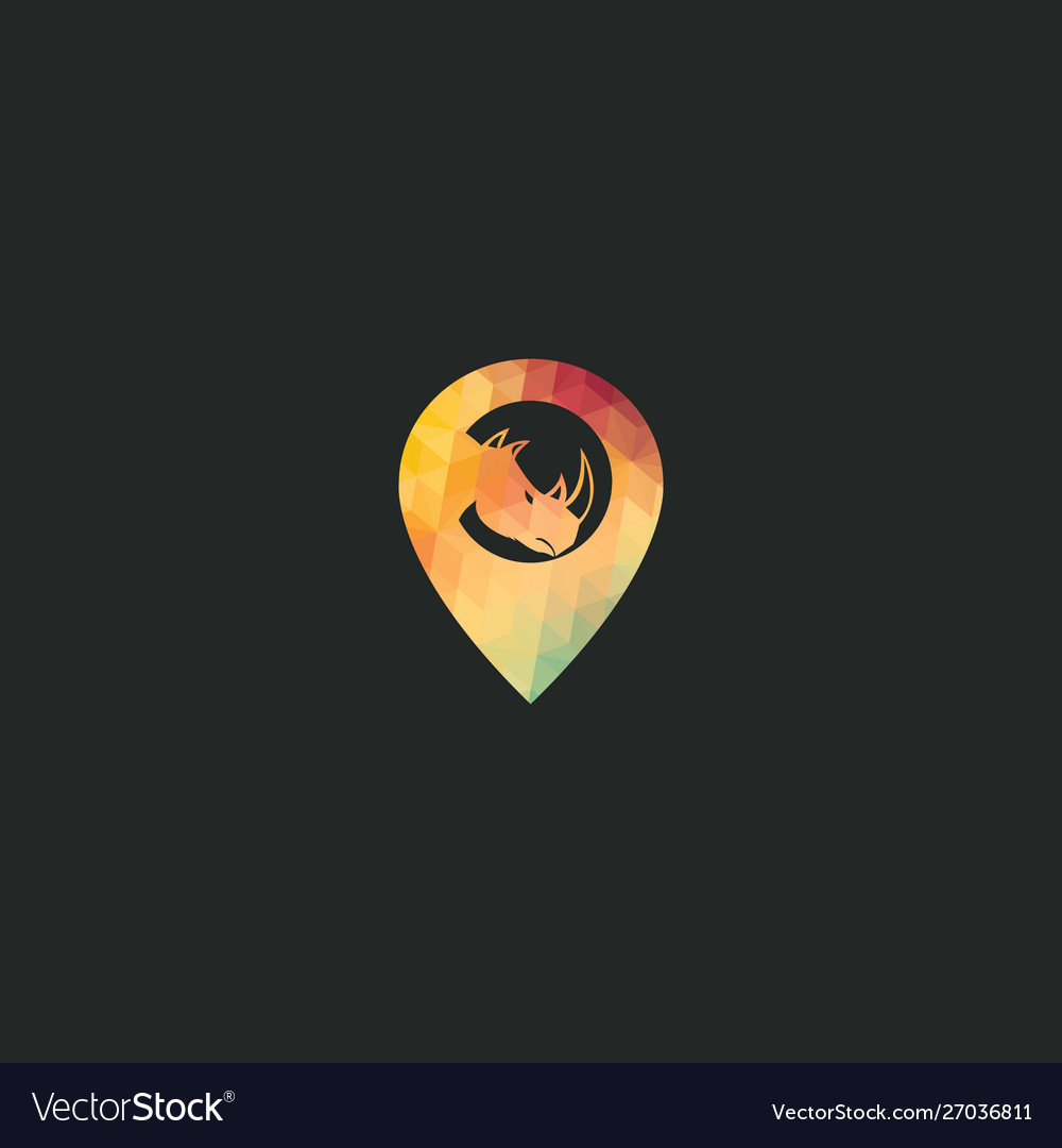 Rhino and map pointer logo design Vector Image Rhino and map pointer logo design