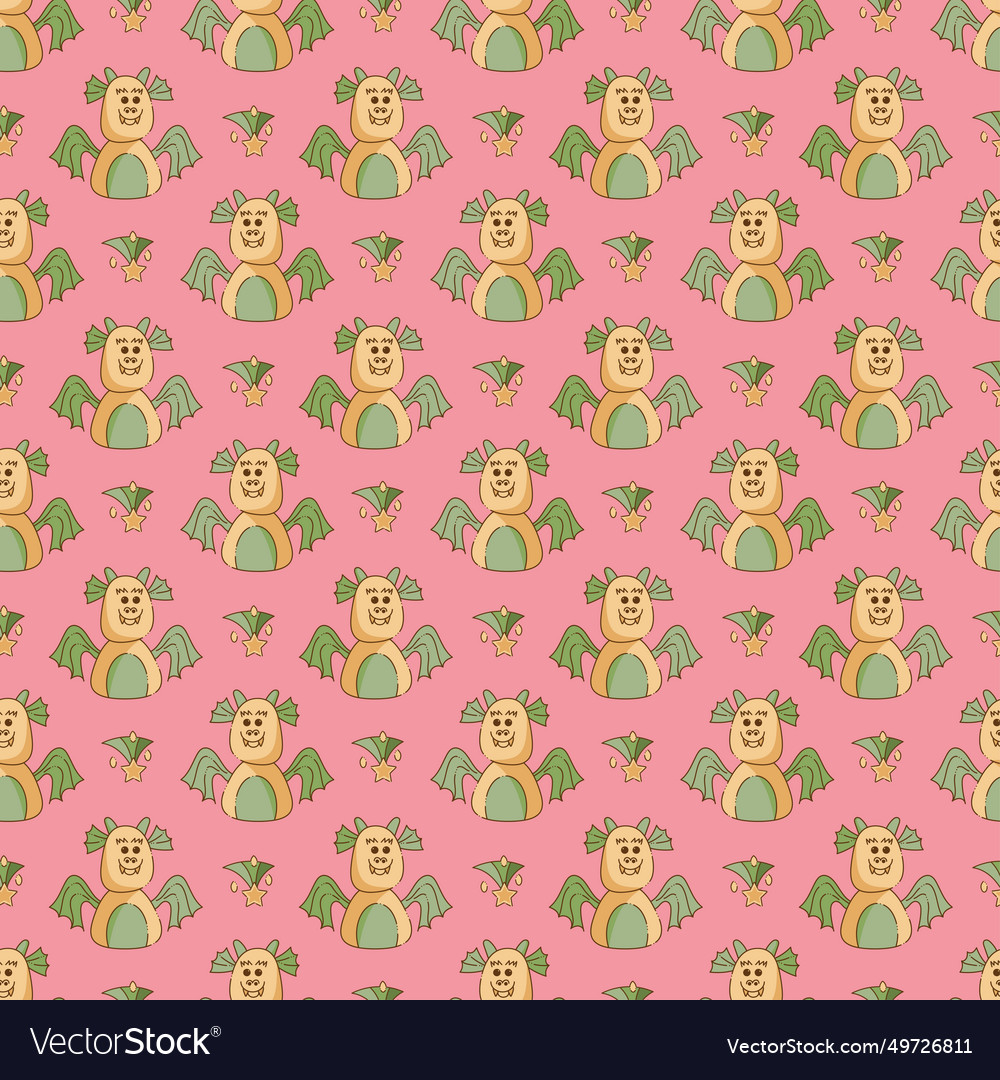 Seamless pattern with smiling dragon character Vector Image Seamless pattern with smiling dragon character