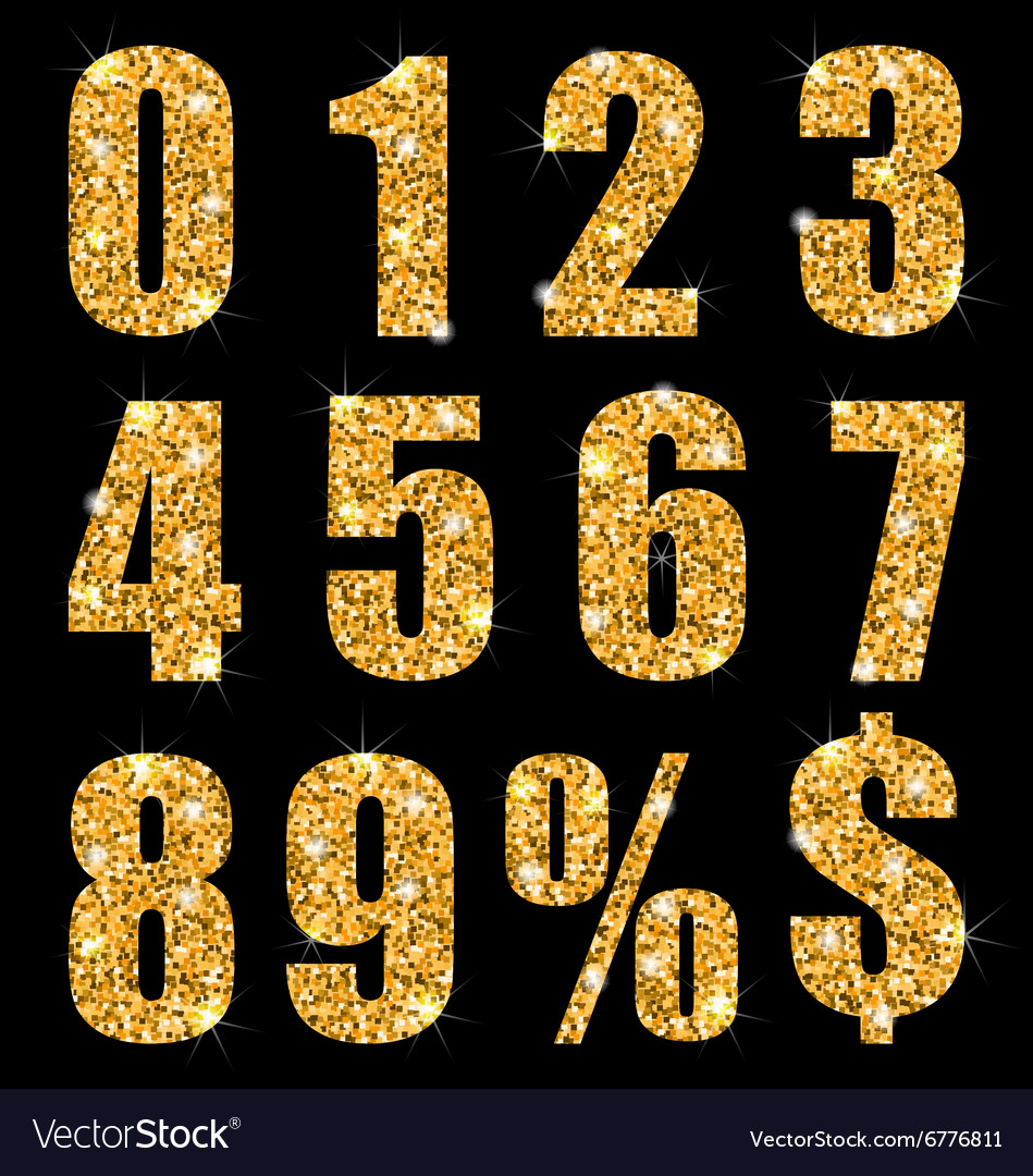 Set collection digits symbol golden texture