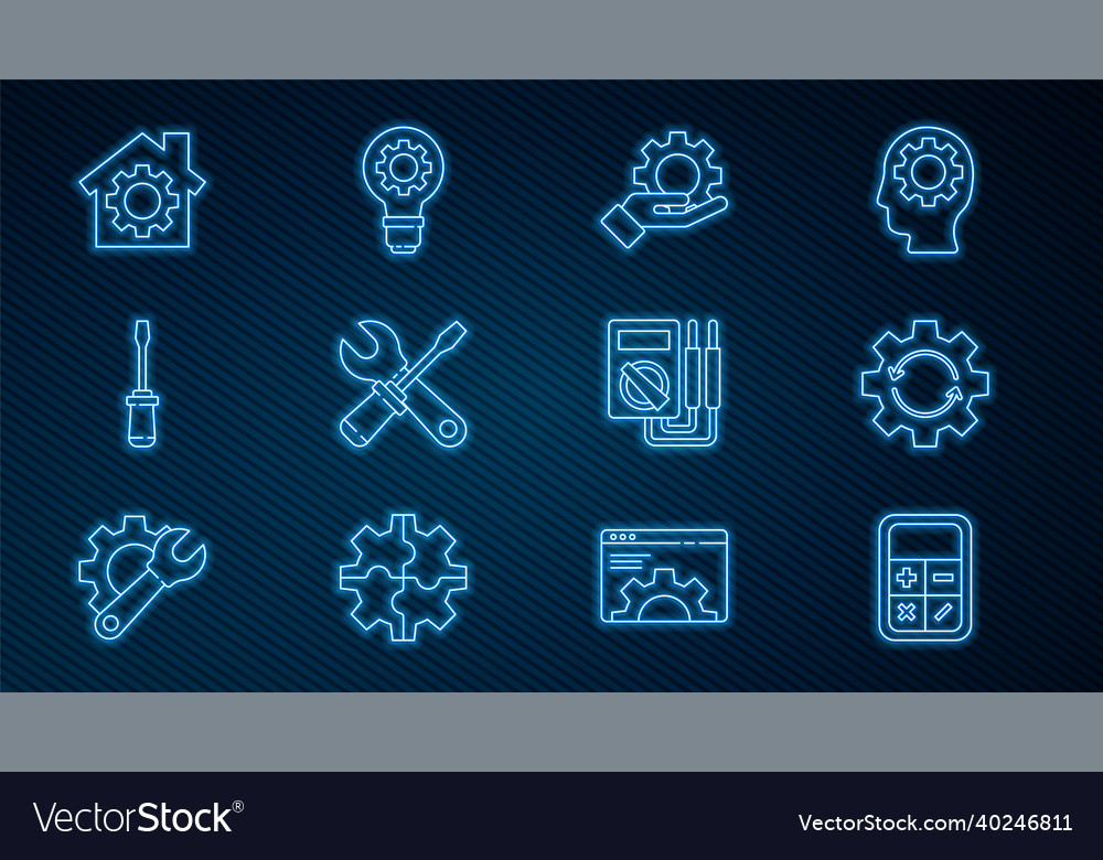 Set line calculator gear and arrows as workflow Vector Image Set line calculator gear and arrows as workflow
