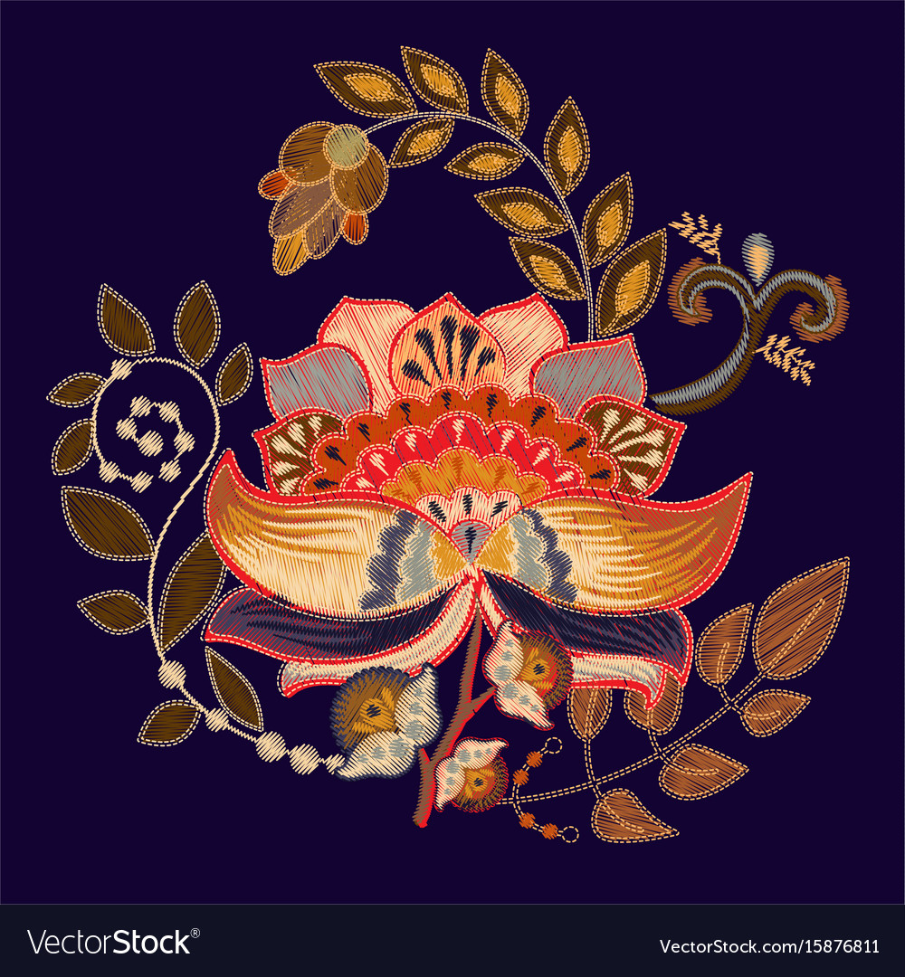 Embroidery print with big flower floral royalty free vector Embroidery print with big flower floral royalty free vector