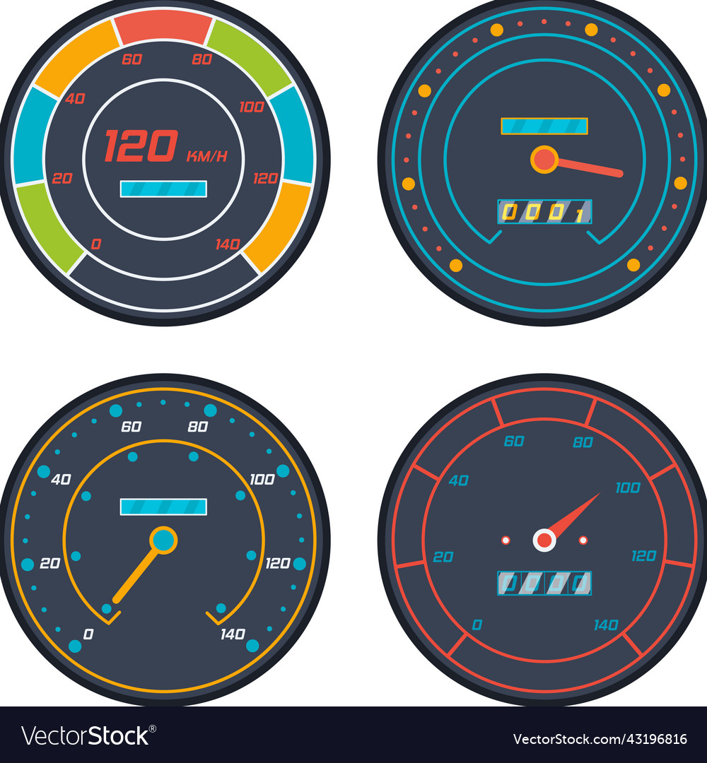 A car speedometer level indicator speed flat vector image A car speedometer level indicator speed flat