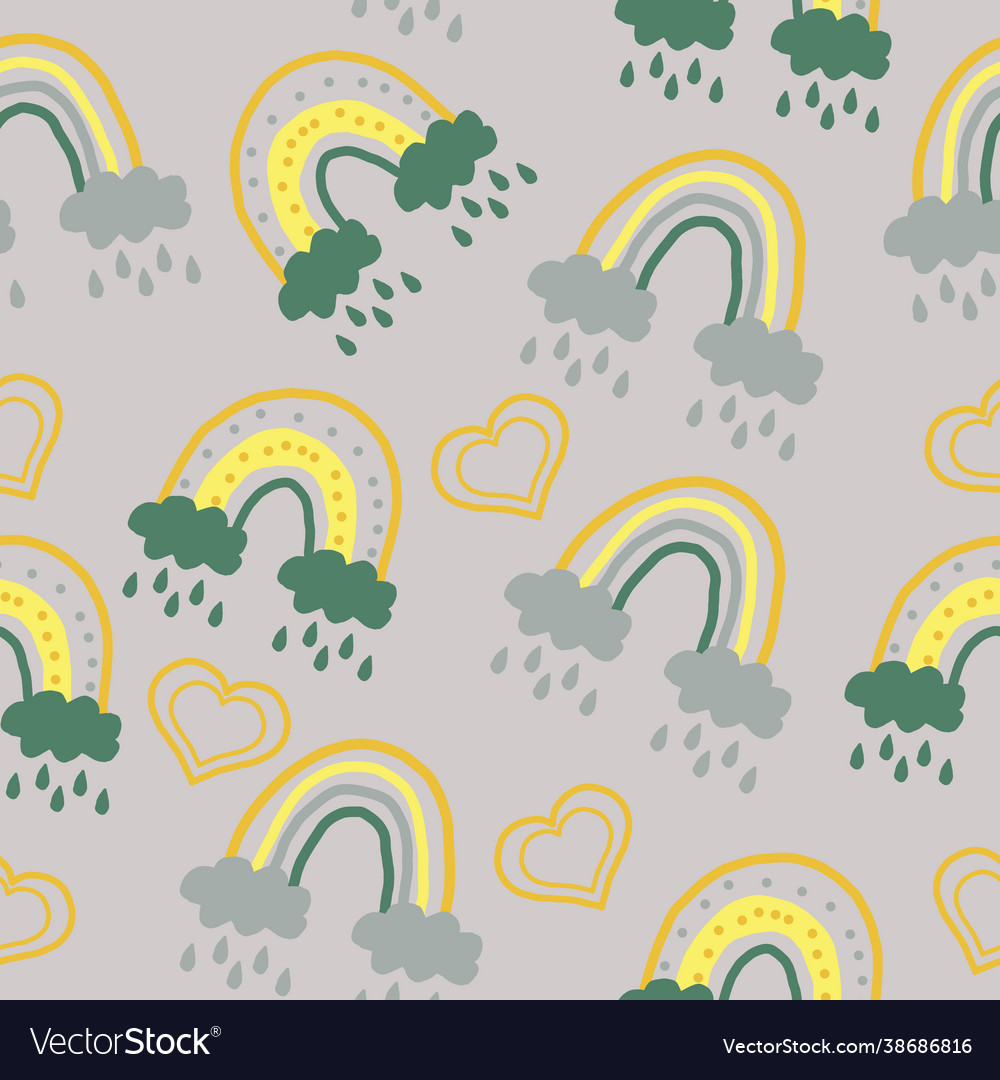 Abstract rainbow and hearts seamless pattern hand