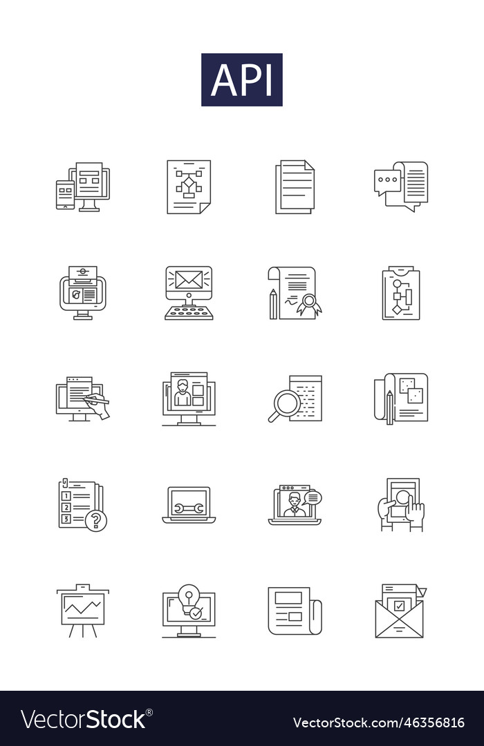 Api line icons and signs application vector image Api line icons and signs application