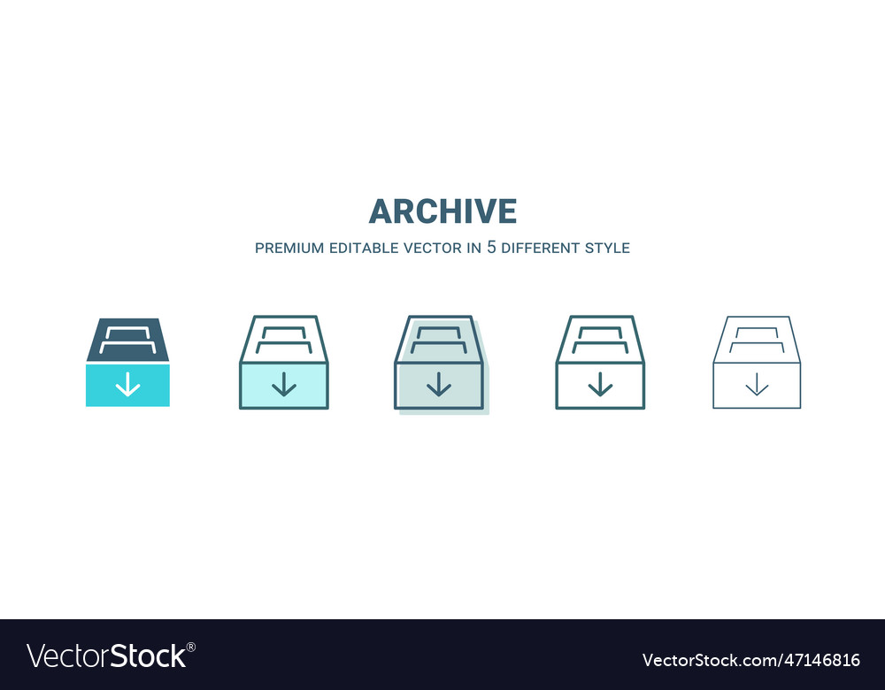 Archive icon in 5 different style outline filled Vector Image Archive icon in 5 different style outline filled