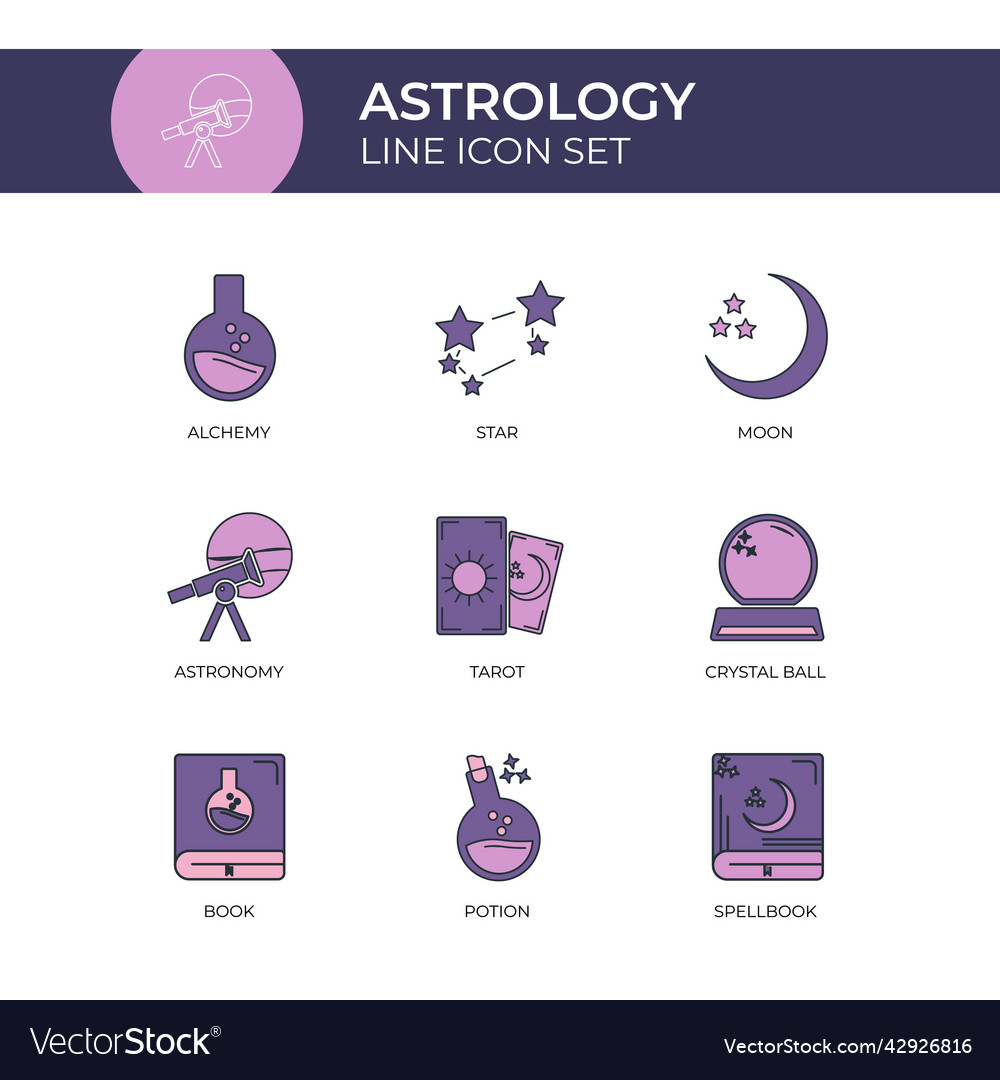 Astrology multiple color flat line icon set