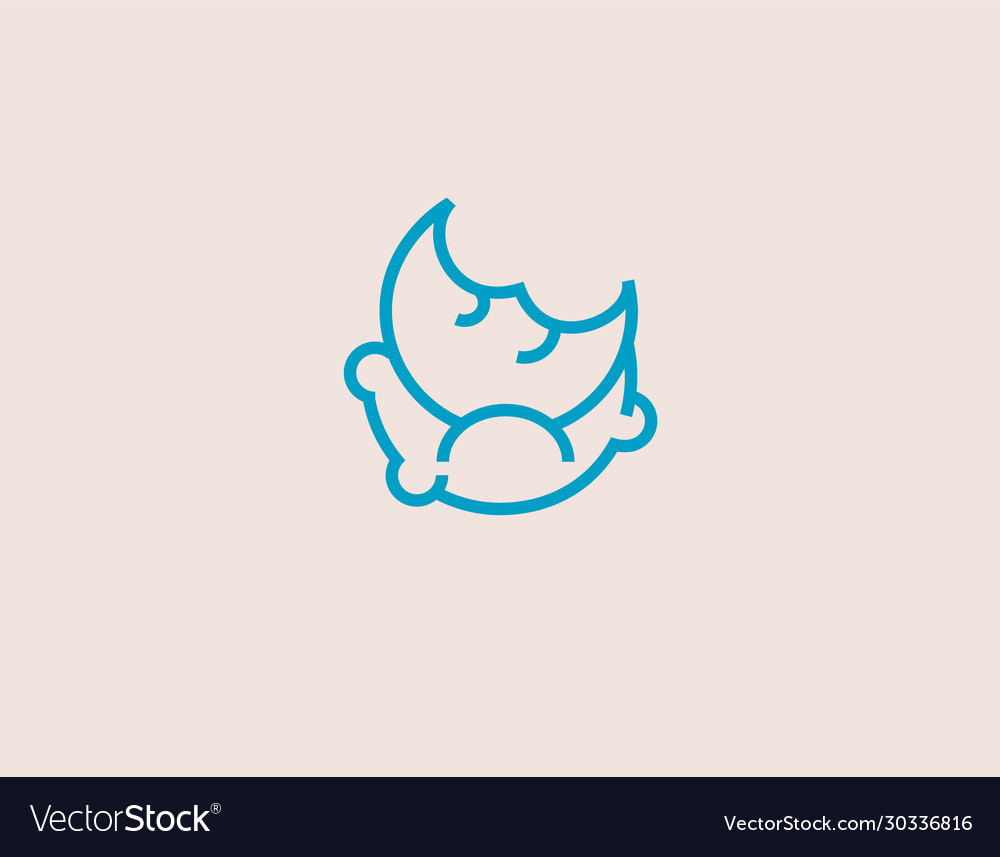 Creative linear blue logo icon moon lying